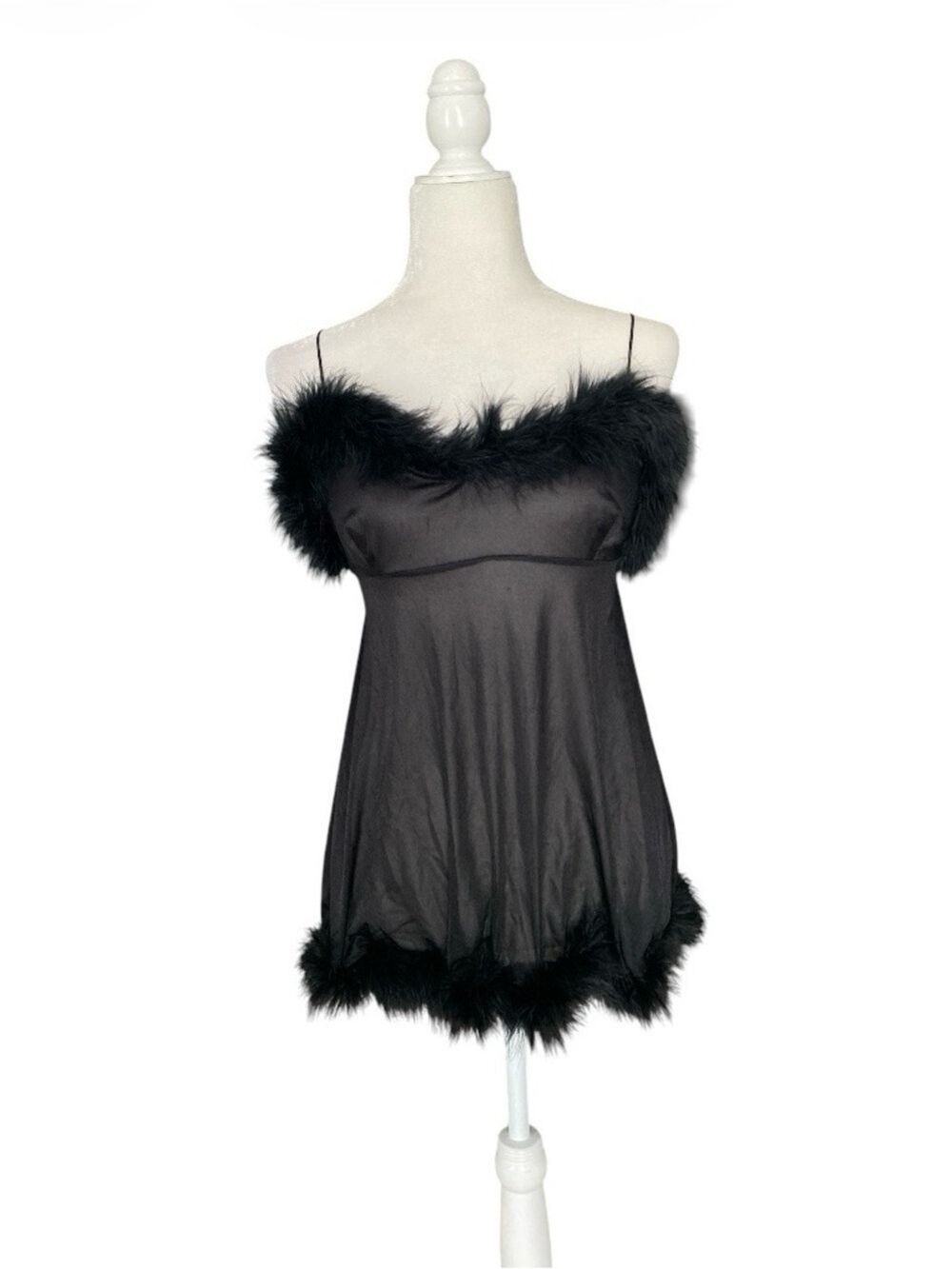 Victoria’s Secret Black marabou -Trim Slip Chemise - Women's Intimates